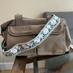 Anthropologie bag strap 100% embroidered cotton with antique brass